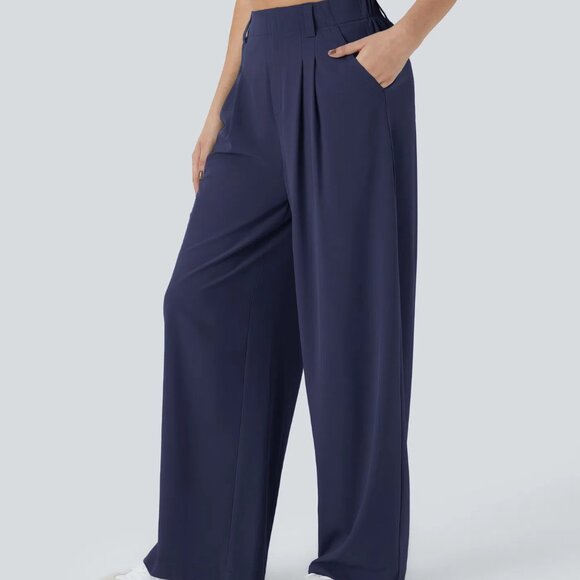 HALARA Pants Womens Large Petite Navy Breezeful Pleated Wide Leg Pull On Trouser - Picture 12 of 12